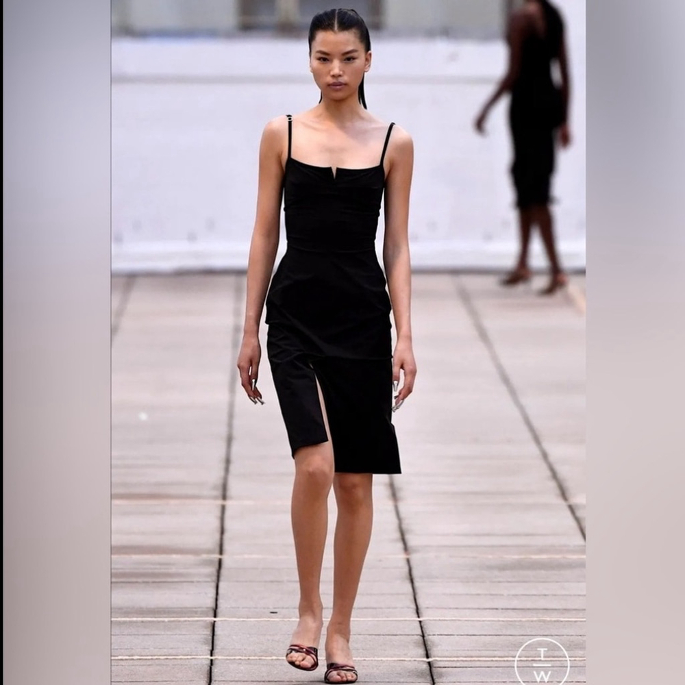 Priscavera Sz L Stretch Tailored Midi Dress Black Designer New Without Tags